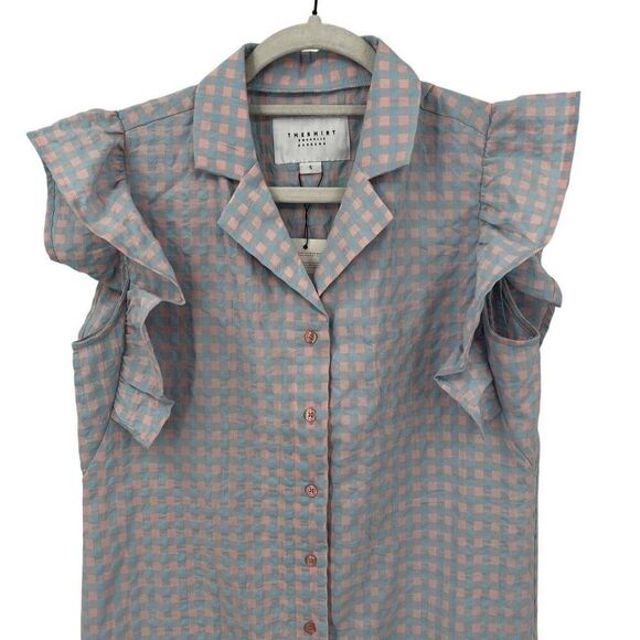 The Shirt Rochelle Behrens The Hillary Dress Blue/Pink‎ Plaid Size Small NWT - Picture 5 of 10